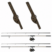 2x Canne da carpa + mulinello con filo + 2 fodere porta canne