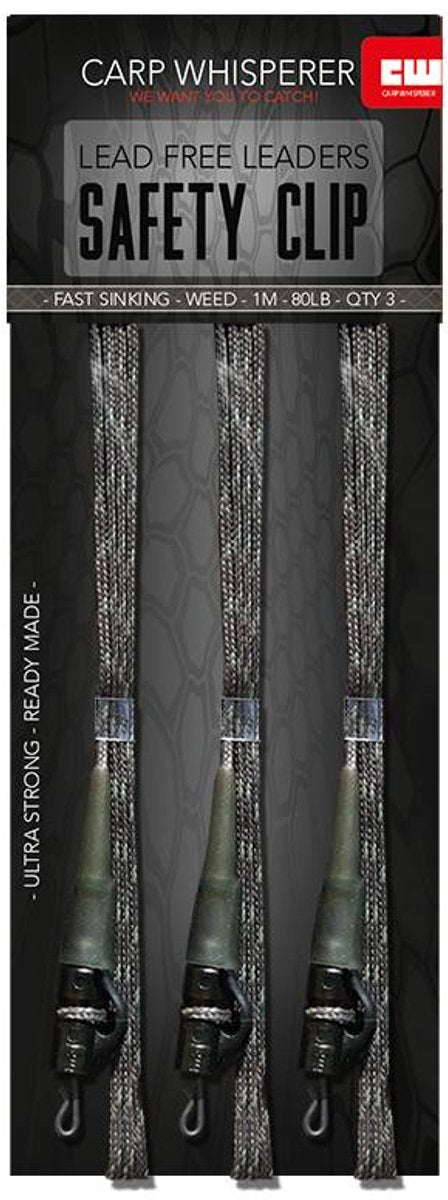 Carp Whisperer Safety Clip Leader - Ready Made - 100cm - Weedy Green - KarperCentrale